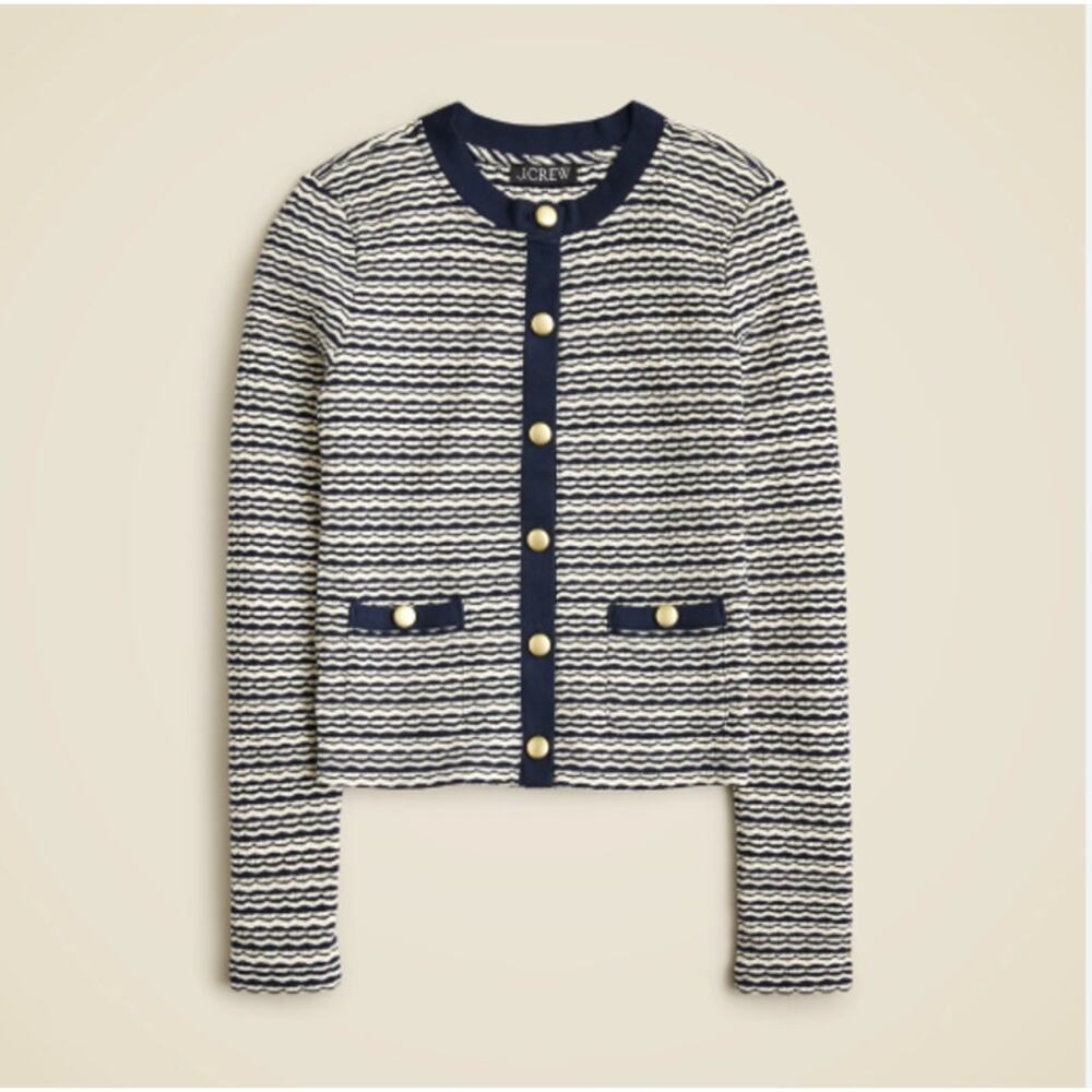 J. Crew Lady Jacket Cardigan Sweater Shrunken Jacquard Gold Buttons Sma